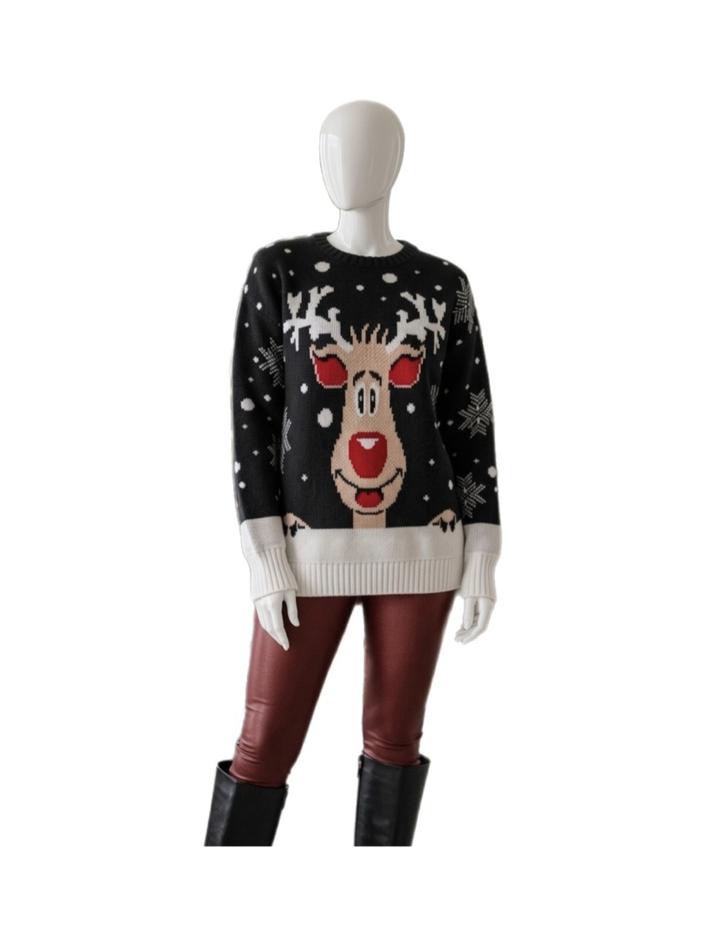 DOE & RAE Red nosed reindeer Christmas sweater S M L
